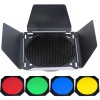 BD18 - Set coupe-flux 4 volets avec 4 filtres couleurs & grille nids d'abeilles - s'adapte sur réflecteurs de ø18cm - illuStar