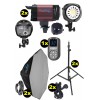 Kit éclairage studio LED, 2x LEDB-1000 Lampe LED 100W pour studio, numérique, 2x trépied 195cm, 2x boîte à lumière ø80cm, WR-L99