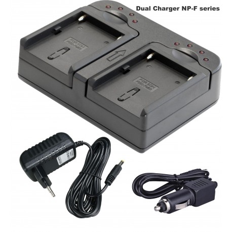 BATK2F960 - 2x NP-F960 batteries Li-ion 7200mAh + Chargeur double avec adaptateur voiture 12V et adaptateur secteur 220V