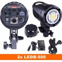 Kit éclairage studio LED, 2x LEDB-500 Lampe LED 50W pour studio, numérique, 2x trépied 195cm, 2x boîte à lumière ø80cm, WR-L99