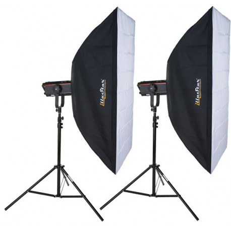 Kit Flash de Studio Photo - 2x - QUANT-1200-PRO 1200 Ws Affichage numériqe, 2x trépied 250cm, 2x boîte à lumière 80x120cm - elfo